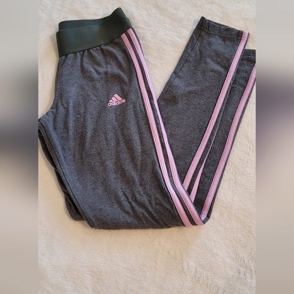 Adidas Gray and Purple  3‎ Stripe Running Exercise Yoga Lounge Leggings … - Picture 1 of 6